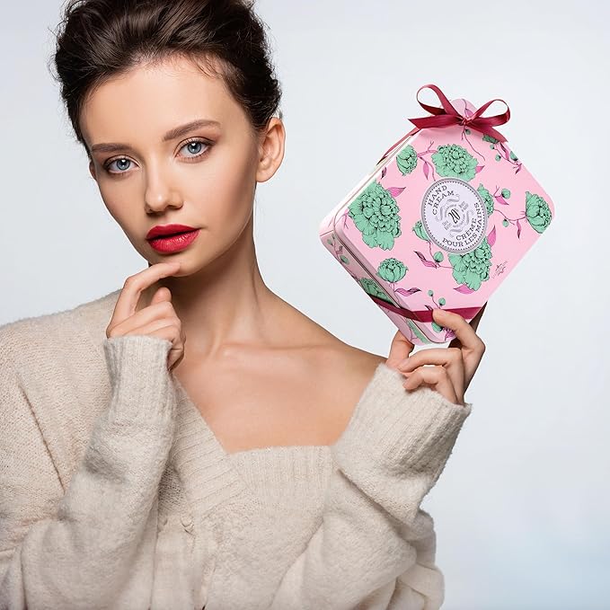 La Chatelaine Rose Hand Cream Trio Tin Gift Set, Ready-To-Gift Tin, Nautral, Made in France with 20% Organic Shea Butter, Nourishing and Moisturizing (Cherry Almond, Pear, Oud Rose) - Bloomnest