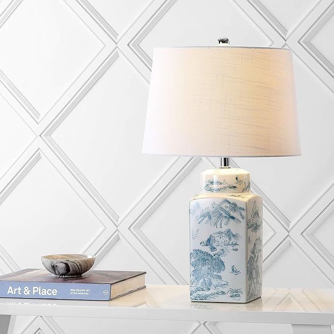 JONATHAN Y JYL5052A Audrey 24.5" Chinoiserie LED Table Lamp Cottage French Country Bedside Desk Nightstand Lamp for Bedroom Living Room Office College Bookcase LED Bulb Included, Blue/White - Bloomnest