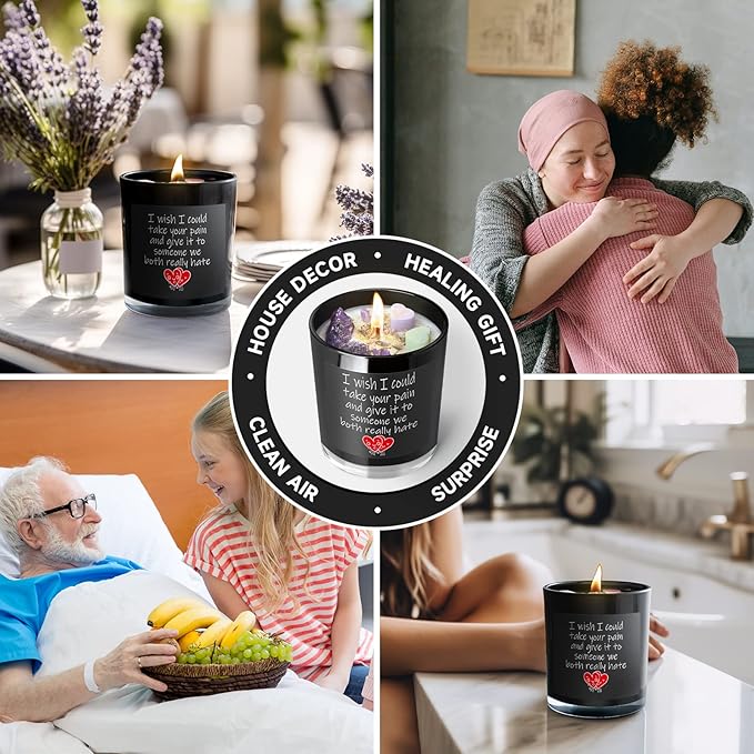 Get Well Candle with Healing Crystals - Get Well Gifts for Women After Surgery, Lavender Scented Candle, 10 oz, Black - Bloomnest