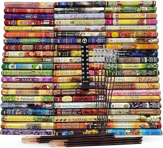Hem Incense Sticks Variety Pack of 12 Randomly Selected Hexa Fragrances and Incense Stick Holder Bundle Total 240 Sticks - Bloomnest