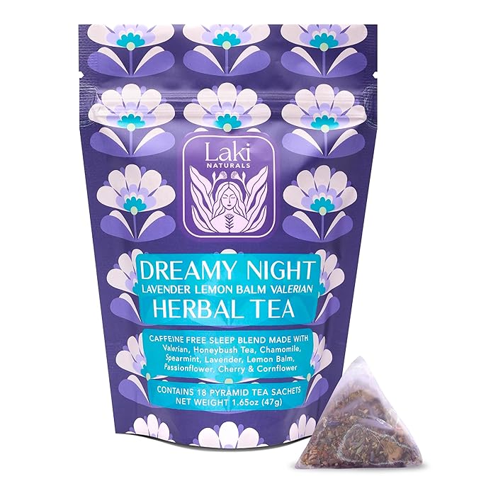 Dreamy Night Sleep Tea (1.65 oz, Pack of 18 Tea Bags) – Sleepytime Calming Caffeine Free Tea Herbal Blend with Valerian Root, Chamomile, Lemon Balm, Passionflower and Lavender for Bedtime - Bloomnest