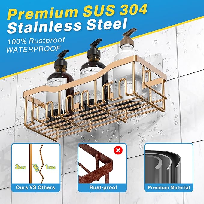 EUDELE Shower Caddy 2 Pack, Adhesive Organizer for Bathroom Storage, Home Decor & Kitchen, No Drilling, Rustproof Stainless Steel Shelf, Bathroom Decor Sets - Bloomnest