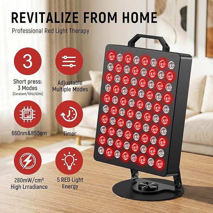 Red Light Therapy for Face and Body, 80 Dual Chip LEDs Lamp,High Power Red Near Infrared Light Therapy Panel, Remote-Controlled with 5 Speed (Wavelengths 660nm and 850nm) Bloomnest