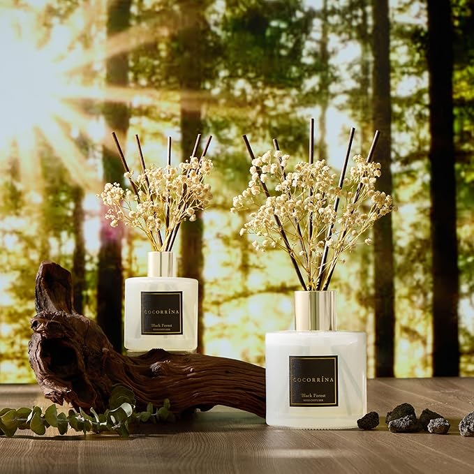 COCORRÍNA Reed Diffuser - Black Forest 17 Fl.oz Reed Diffuser with 8 Sticks Scented Diffuser with Preserved Flowers for Bathroom Home Decor - Bloomnest