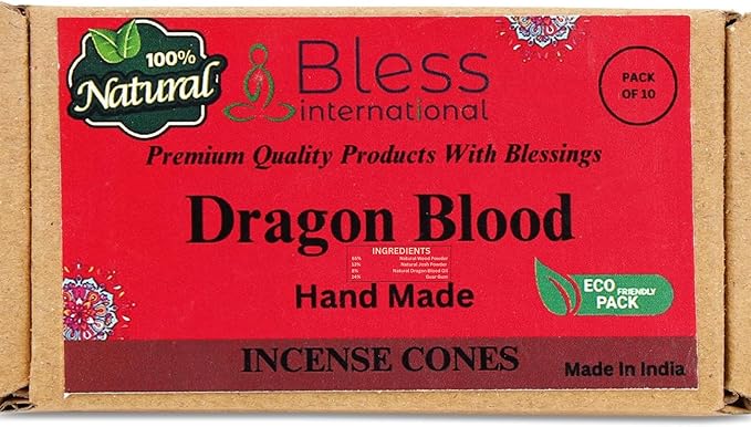 Bless-International Dragon Blood 100%-Natural-Incense-Cones Handmade-Hand-Dipped Organic-Chemicals-Free for-Purification-Relaxation-Positivity-Yoga-Meditation The-Best-scents (10 Count) BlessInternational