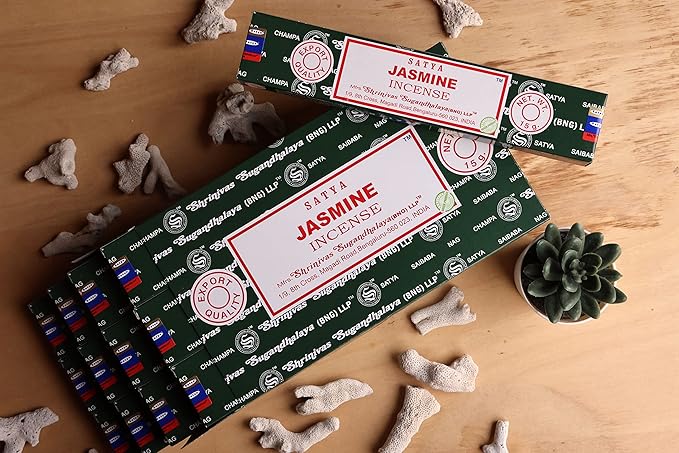 EARTH Satya Jasmine Incense Sticks 15 GMS (Pack of 12) (Green Certified) Indian Perfumed Hand Rolled Agarbatti Perfect for Worship,Relaxation, Medication. Earth