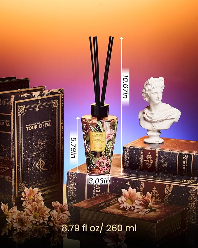 M&SENSE Peony Blush Sude Reed Diffuser Set - 8.79fl oz Home Fragrance Non-Toxic Essential Oil Diffuser with Sticks, Air Freshner Gifts for House Bedroom Bathroom Office Decor