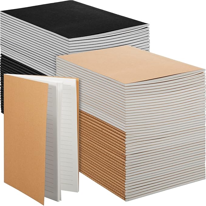 Mimorou 100 Pcs Journals Notebooks Bulk - Kraft Softcover A5 Small Notebooks 5.5 Inch x 8.3 Inch Notepads with 60 Page 30 Sheet for Writing Sketch Travel Office Supplies(Black, Brown,Lined) - Bloomnest