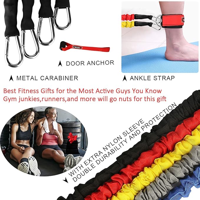 Resistance Bands, 15 Pieces Exercise Elastic Bands Set, 20lbs to 40lbs Resistance Tubes with Heavy Duty Protective Nylon Sleeves Anti-Snap for Fitness SUPALAK - Bloomnest