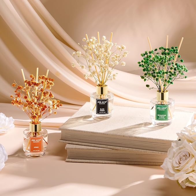 Airkeep Reed Diffuser Set of 3, Black Forest Eucalyptus Moss Citrus Oil Reed Diffusers for Bedroom Living Room Office Aromatherapy Oil Reed Diffuser for Gift 50ml - Bloomnest