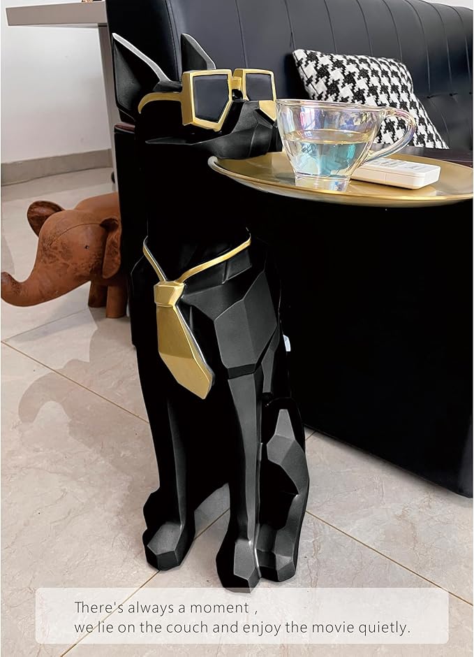 Beautiful and Elegant Decorative Pieces for Home, Dog Side Table with Tray and Storage，Dog 3D Sculpture Coffee Table Unique Home Decor(Black) - Bloomnest