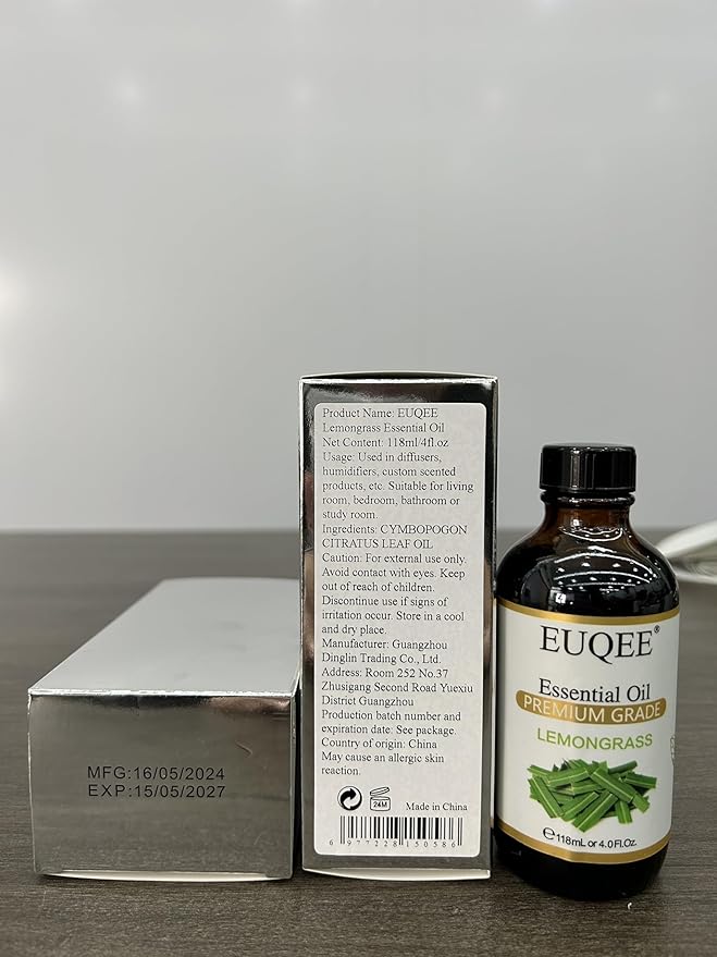 EUQEE Lemongrass Essential Oil 118ml Premium Lemongrass Oil with Glass Dropper, Great for Diffuser, Candle Making - 4Fl. Oz - Bloomnest