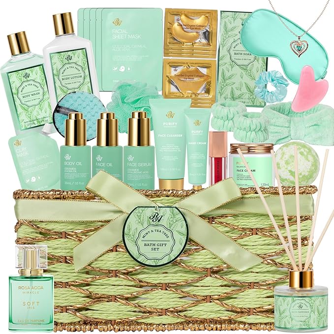 35 Pcs Valentines Day Gifts Basket for Women, Tea Tree Spa Gift, Face Skin Care Set, Bath & Body Gift Set, Self-Care Relaxation Gift, Diffuser, Birthday, Mother's Day, Christmas, Wife