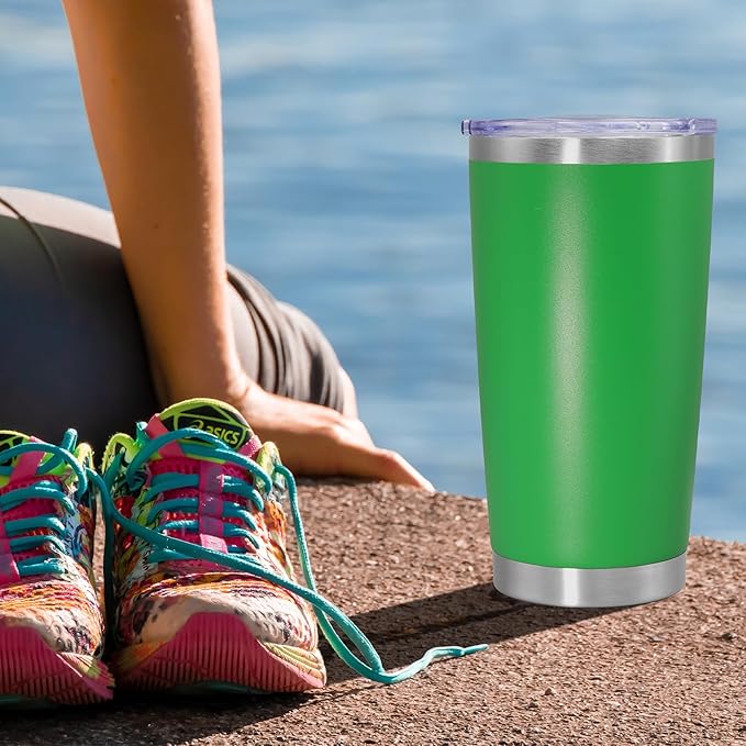 20 oz Tumbler Coffee Travel Tumblers Bulk with Lid Stainless Steel Double Wall Vacuum Insulated Mug Powder Coated Cups fit Car Cupholder for Hot and Cold - Green, 1Pack