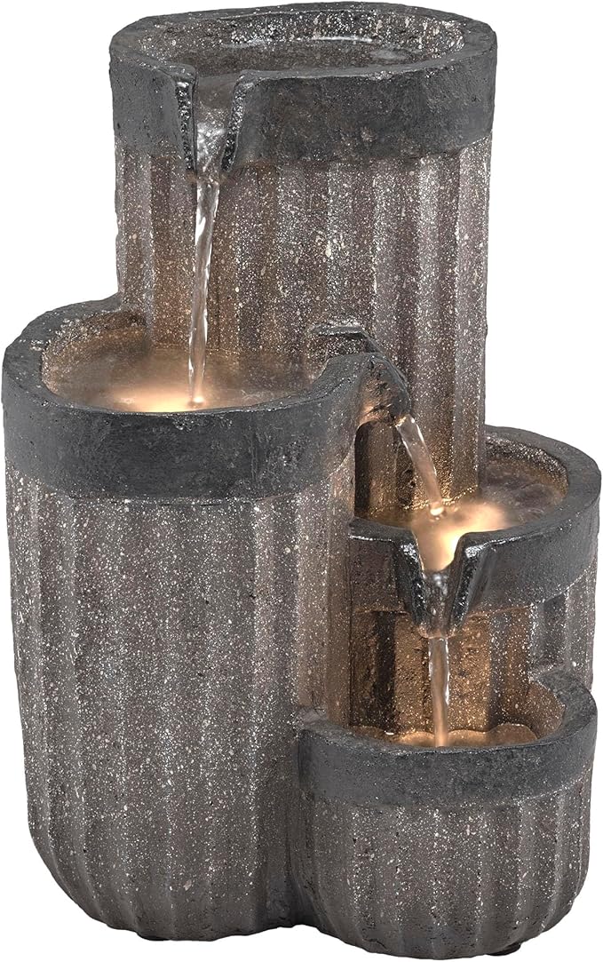 Alpine Corporation WIN1372 14" Tall Cascading Tabletop Fountain with LED Lights – Decorative Indoor Water Feature for Desk, Patio, and Home Décor, Gray - Bloomnest