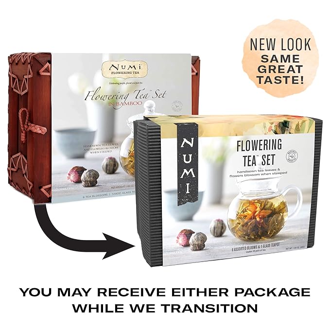 Numi Organic Tea Flowering Tea Gift Set, 6 Tea Blossoms with 16 Ounce Glass Teapot in Elegant Bamboo Case (Packaging May Vary) - Bloomnest