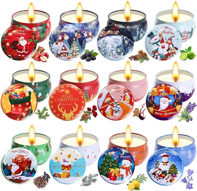 12 Pack Christmas Scented Candles with Natural Soy Wax, Long Lasting Aromatherapy Soy Candles for Home Scented, Christmas Candles Gift Set for Women & Friends - Bloomnest