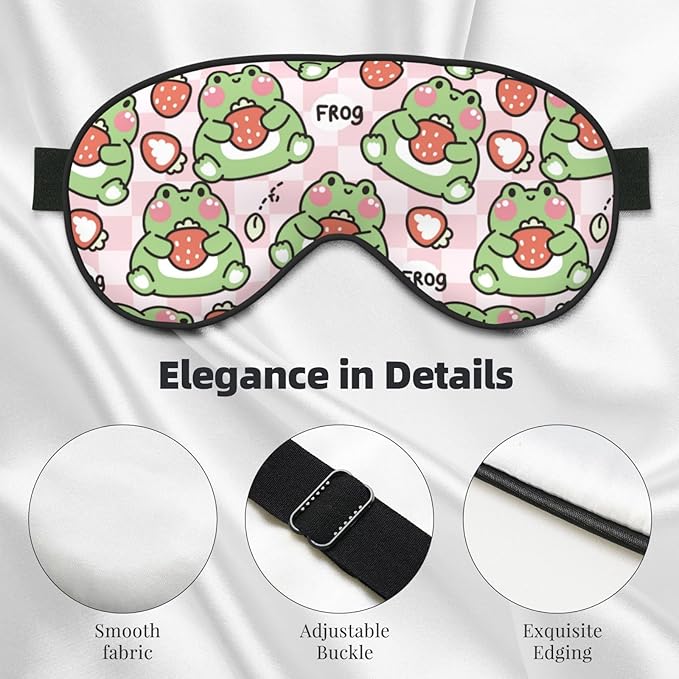 Sleep Eye Mask - Strawberry - Soft Art Silk - Adjustable - Breathable - Adults - Bloomnest