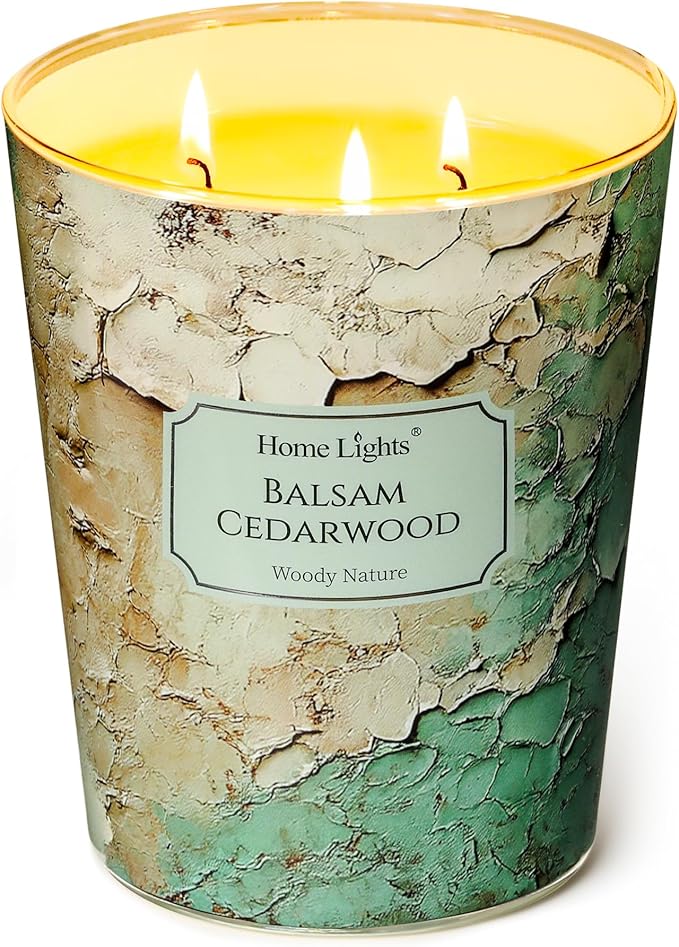 HomeLights Balsam Cedarwood Scented Candles | 34oz Soy Candles Industrial Chic 3-Wick Large Candle Jars | Ideal Candle Gifts for Events, Home Decor Stress, Relief & Relaxation - Bloomnest
