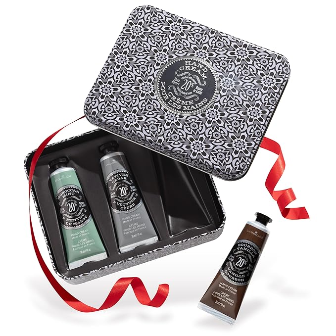 La Chatelaine Hand Cream Unisex Gift Set, Ready-To-Gift Hand Lotion, Travel Size, Natural Hand Cream Made in France with 20% Organic Shea (Moroccan Mint, Vetiver Cedar, Bourbon Vanilla) 3 x 1 fl oz - Bloomnest