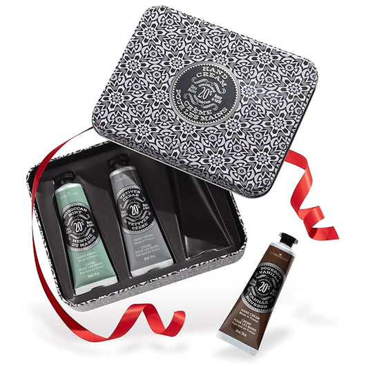 La Chatelaine Hand Cream Unisex Gift Set, Ready-To-Gift Hand Lotion, Travel Size, Natural Hand Cream Made in France with 20% Organic Shea (Moroccan Mint, Vetiver Cedar, Bourbon Vanilla) 3 x 1 fl oz - Bloomnest