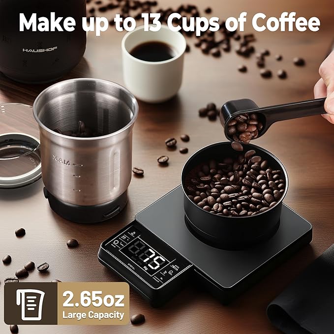 HAUSHOF Coffee Grinder Electric, One Touch Design, Spice, Herb, Grinder for Coffee Bean Spices and Seeds with 1 Removable Stainless Steel Bowl, Dry Grinder-Black - Bloomnest