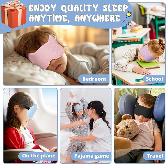 Kids Sleep Mask: 3D Contoured Cup Eye Mask, Blindfold with Adjustable Strap, Kids Eye Cover for Boys, Girls, Teens, Pressure-Free with Memory Foam Face Mask (Blue) - Bloomnest