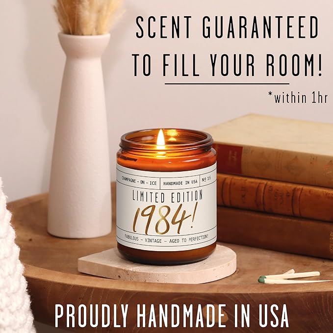 41st Birthday Gifts for Women - 'Limited Edition 1984' Soy Candle, w/Champagne on Ice I 41 Birthday Gifts for Women I 41st Gift for Her Ideas I 9oz Reusable Jar, 50Hr Burn, Made in USA - Bloomnest
