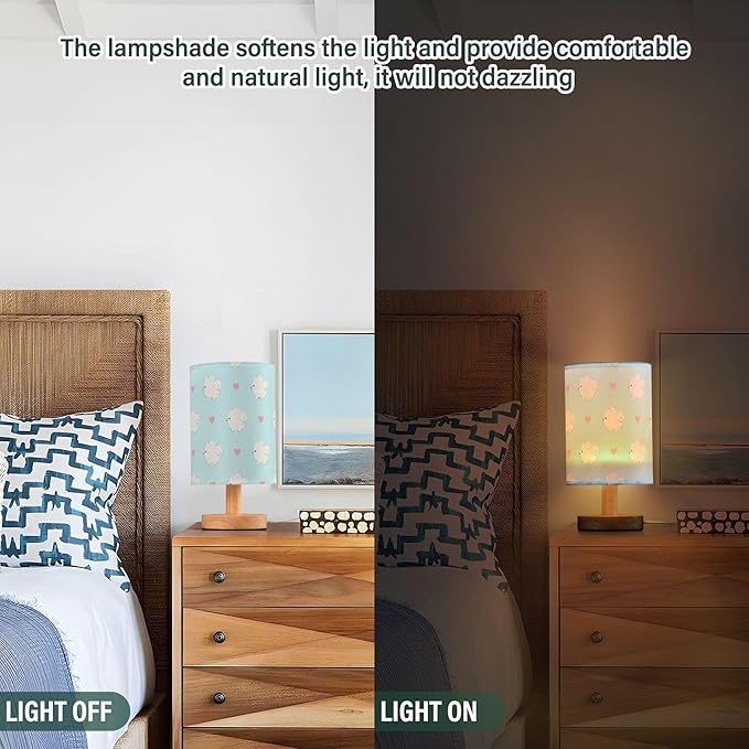 Table Lamp Cute Pomeranian Dog Puppy Heart Nightstand Lamp with Wood Base Fabric Lamp Shade Bedside Desk Lamp for Living Room Bedroom Kids Room Office - Bloomnest