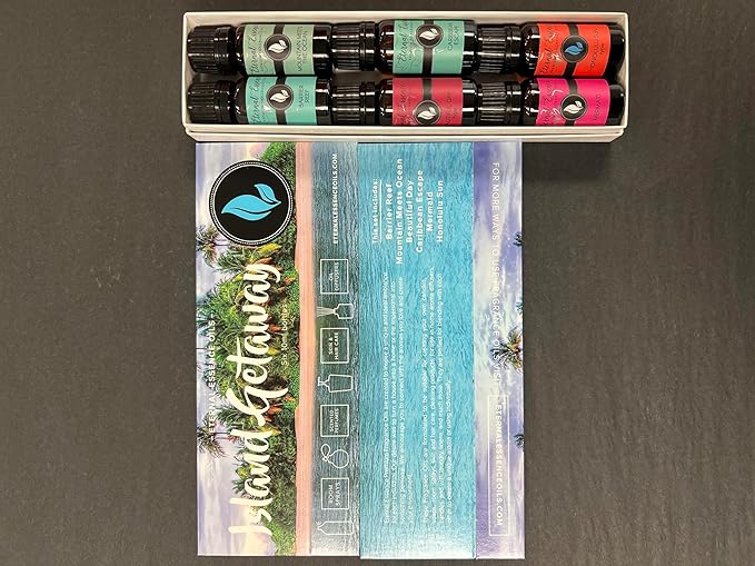 Eternal Essence Oils Island Getaway Set of 6 Premium Fragrance Oils - Includes Barrier Reef, Mountain Meets The Ocean, Beautiful Day, Caribbean Escape, Mermaid, and Honolulu Sun Hype - 10ML - Bloomnest