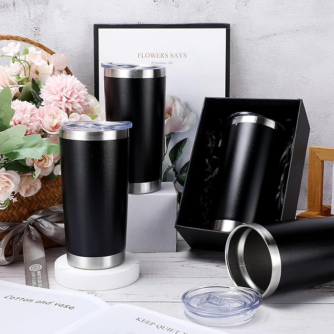 Sieral 36 Packs Stainless Steel Tumbler Bulk with Lid Vacuum Double Wall Insulated Travel Coffee Mug Powder Coated Tumbler Cup for Graduation Wedding Christmas Birthday Party(Black, 16 oz) - Bloomnest