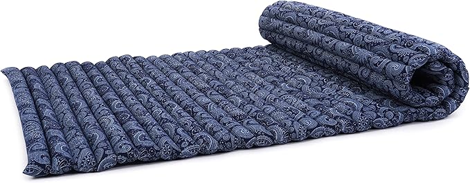 Leewadee - Kapok Roll Mat – Handcrafted Folding Sleep & Relaxation Mattress from Thailand, Ideal as Guest Bed, Camping Mat, Yoga Mat or Traditional Futon, 75 x 39 inches, Blue White - Bloomnest
