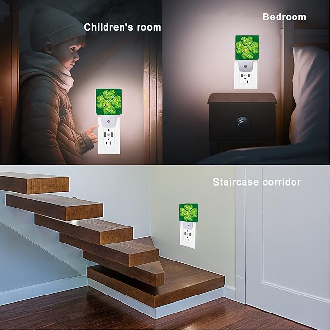 St Patrick's Day Night Light,Happy Green Clover Night Lights Plug into Wall with Dusk to Dawn Light Sensors 0.5W Led Night-Lights for Stairway/Hallway/Bedroom St Patrick's Day Décor - Bloomnest
