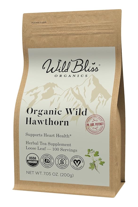 Organic Hawthorn Tea - Caffeine Free Loose Leaf and Flower Herbal Tea - Pharmacopoeia Potency - 100 Servings - Bloomnest