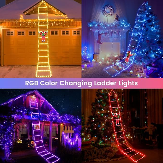 Toodour Christmas Decorations Lights, 10ft Smart RGB Christmas Decorative Lights with Santa Claus, Bluetooth & App Controlled Ladder Light - Music Sync Color Changing Xmas Light for Indoor Outdoor - Bloomnest