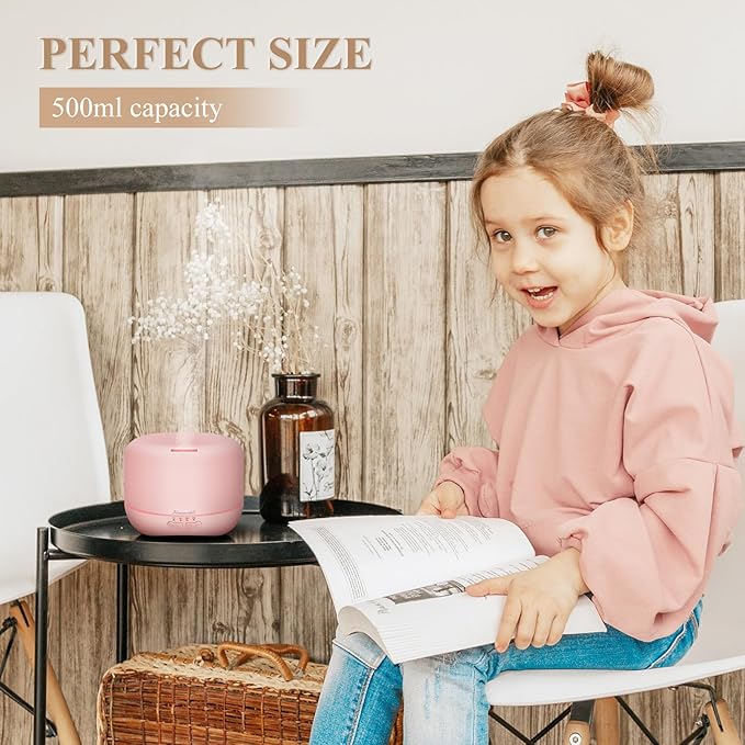 Aromatherapy Essential Oil Diffuser for Room: 500ml Colorful Aroma Air Humidifier with Adjustable Cool Mist Mode, Waterless Auto Off Ultrasonic Diffusers for Large Room Home Office(Pink) - Bloomnest