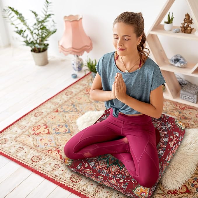 Mandala Meditation Cushion, Boho Meditation Mat, Meditation Pillows for Sitting on Floor, Cushions for Sitting in Home and Outdoor, Square Floor Pillows Cushion Seating for Yoga 22'' X 22'' - Bloomnest