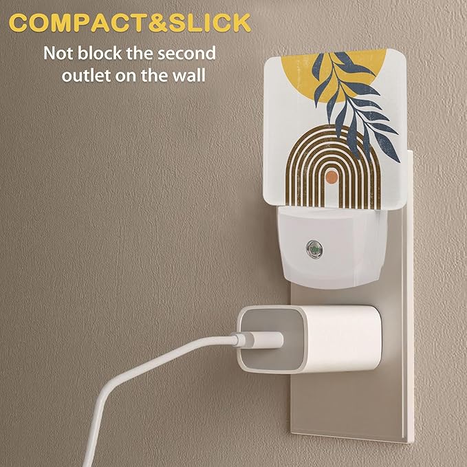 Boho Sun Leaves Night Light,Plug in Night Light, Dusk to Dawn Sensor Nightlights for Stairway/Hallway/Kitchen/Bedroom/Bathroom 0.5W - Bloomnest