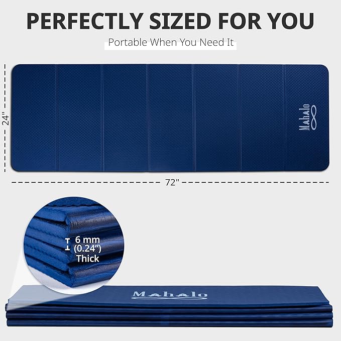 Foldable Yoga Mat + Carry Bag, 6mm 7-fold Workout Mat, Easy to Store, Anti-Slip Folding Exercise Mat for Yoga, Pilates, Home Workouts, and Floor Exercises - Bloomnest