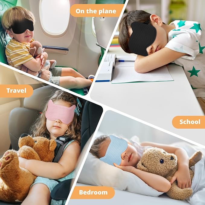 3D Kids Sleep Eye Mask: 3D Contoured Cup Sleeping Masks, Blindfold Sleep Eye Cover with Adjustable Strap, Memory Foam Lightweight Night Eyeshade for Boys Girls Teens (Orange) - Bloomnest