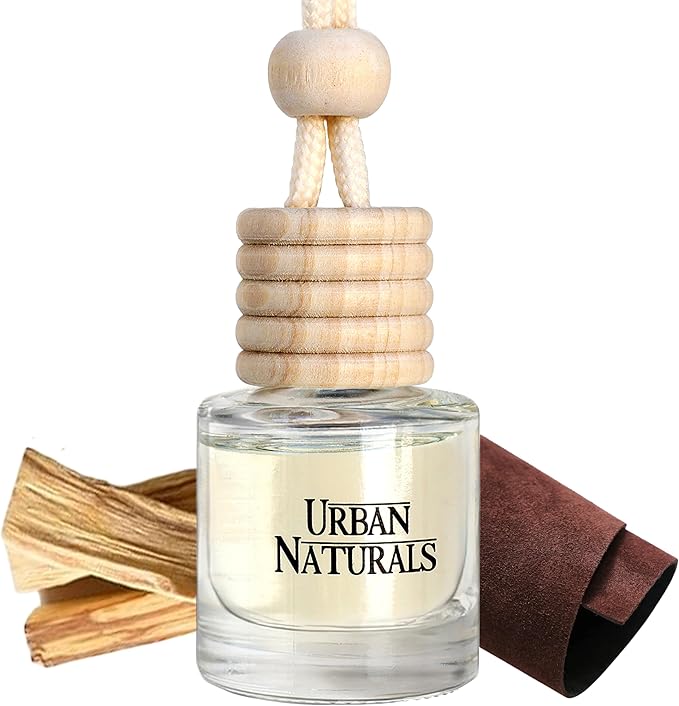 Urban Naturals Car Air Freshener Diffuser 1 Pack - Italian Leather Scent, 45+ Days Long Lasting Fragrance, Made in USA, Glass & Wood, Hanging Design + Vent Cip, Easy to Use - Bloomnest