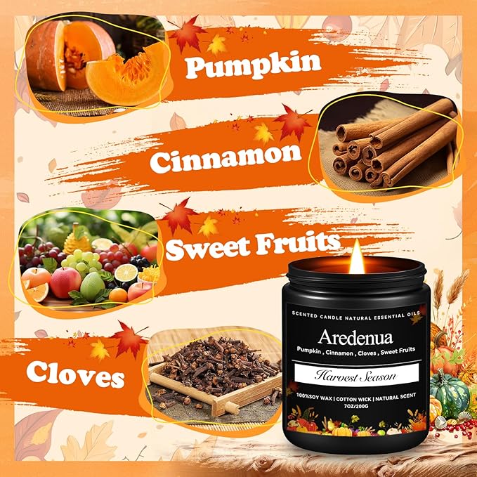 Harvest Season Candle | Thanksgiving Candle for Season Celebration - Hoilday Soy Candles for Home Scented - 7 oz Autumn Scented Candles, Thanksgiving & Christmas Gifts for Women Men - Bloomnest