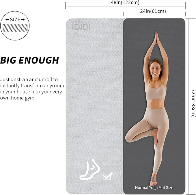 Large Yoga Mat (6'x 4') - Extra Long and Wide 72 x 48 inches, Non-Slip POE Fitness Mat, Eco-Friendly, Thick Wide Exercise Mat for Home Workouts,Ideal for Yoga and Pilates.