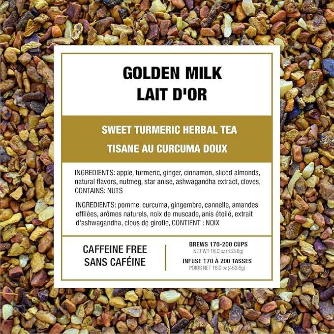 Tiesta Tea - Golden Milk, Loose Leaf, Sweet Turmeric Herbal Tea, Premium Non-Caffeinated Herbal Blend, Make Hot or Iced, Brews Up to 200 Cups, 16 oz Resealable Bulk Pouch - Bloomnest
