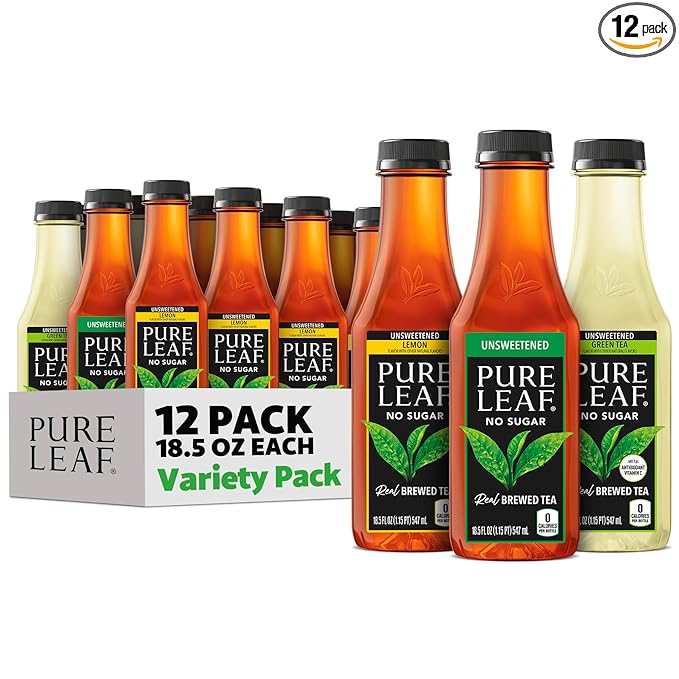 Pure Leaf Iced Tea, Unsweetened 3 Flavor Variety Pack, Zero Sugar & Zero Calories, 18.5 Fl Oz Bottles (Pack of 12) - Bloomnest