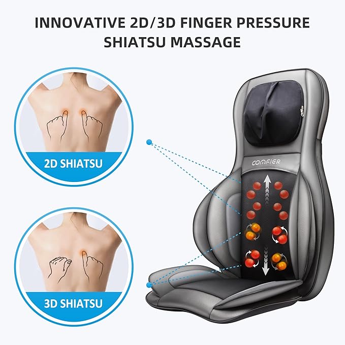 COMFIER Shiatsu Neck Back Massager with Heat and Compression,Adjustable Neck Rollers,App Control 2D or 3D Deep Tissue Kneading Massage Chair Pad, Chair Massager,Ideal Gifts for Dad, Mom - Bloomnest