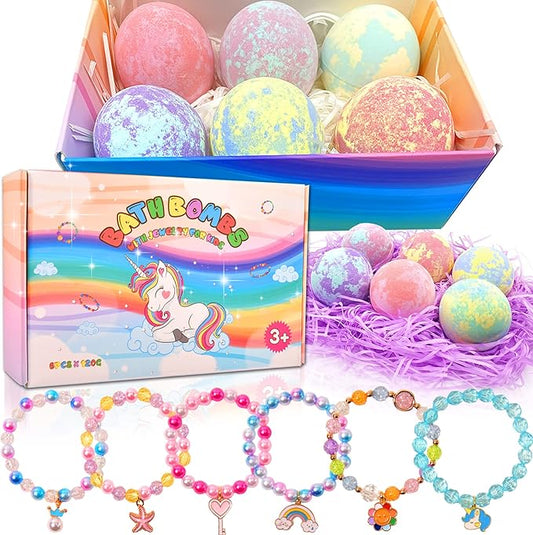 Unicorn Bath Bombs with Surprise Inside for Kids Girls, Bath Bombs Surprise Birthday Gifts Unicorn Gifts for Kids Girls with Jewelry Toys Inside - Bloomnest