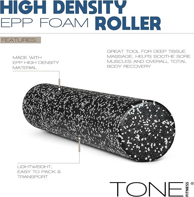 Tone Fitness High Density EPP Foam Exercise Foam Roller for Yoga, Pilates, Stretching, Massage, and Recovery | Multiple Sizes and Colors - Bloomnest