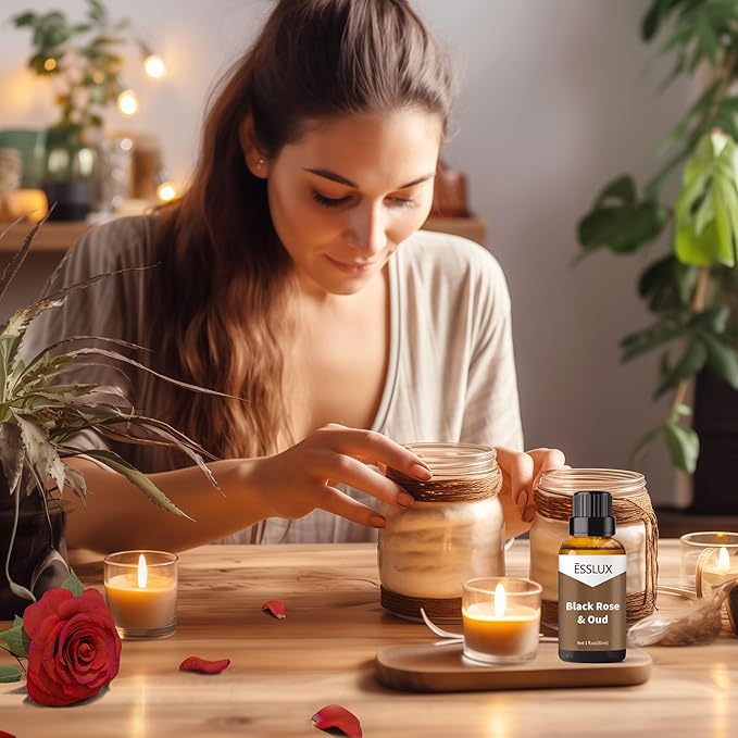 Black Rose & Oud Fragrance Oil - ESSLUX Essential Oils for Diffuser, Candle Soap Making Scents, Aromatherapy Scented Massage, Perfume for Humidifier Home Fragrance, 1 fl oz - Bloomnest