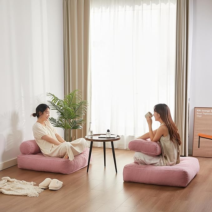 35.4x33.5 Inch Floor Pillow, Large Round Floor Cushion with Removable Washable Cover - Ultra Soft Plush Filling for Adults, Kids, Lounge, Bedroom, Reading Nook, Meditation, Corduroy, Pink